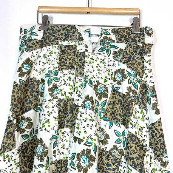 Anthropologie Floral Patchwork Maxi Skirt Ruffle Cotton Blue Motif Modified - Picture 6 of 12